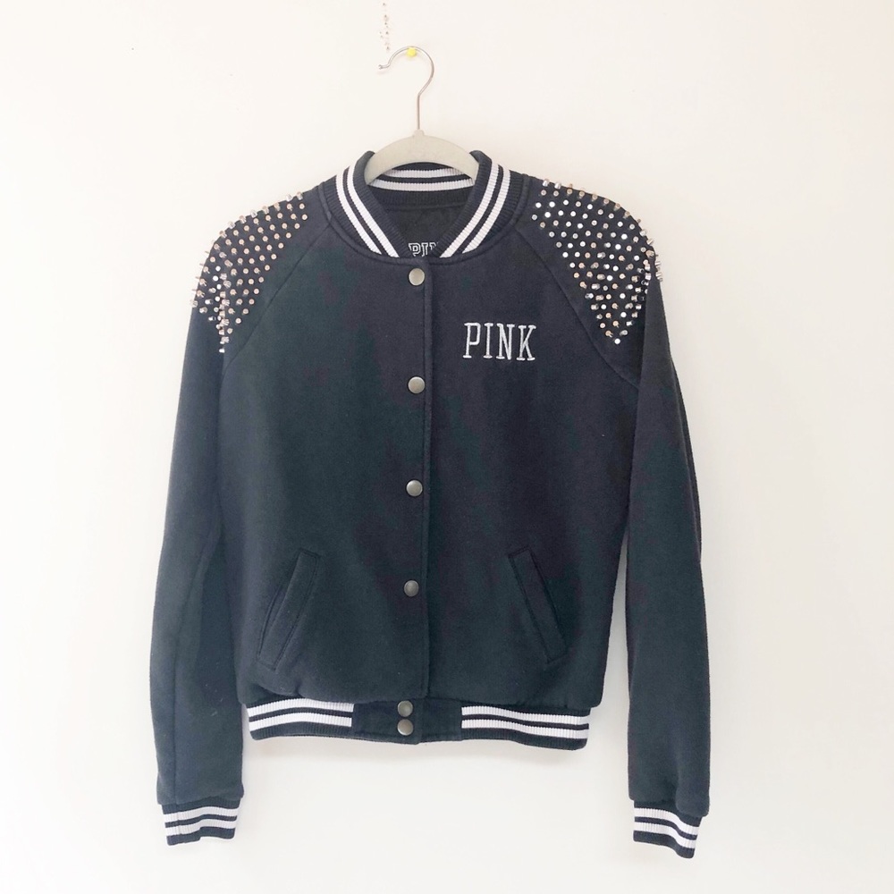PINK studded varsity jacket EE114